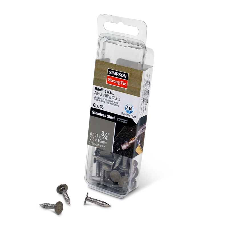 Simpson T7510ARN-RP35 Roofing Nail, Annular Ring Shank  3/4 in. x .131 in. Type 316 Stainless Steel (35-Qty)