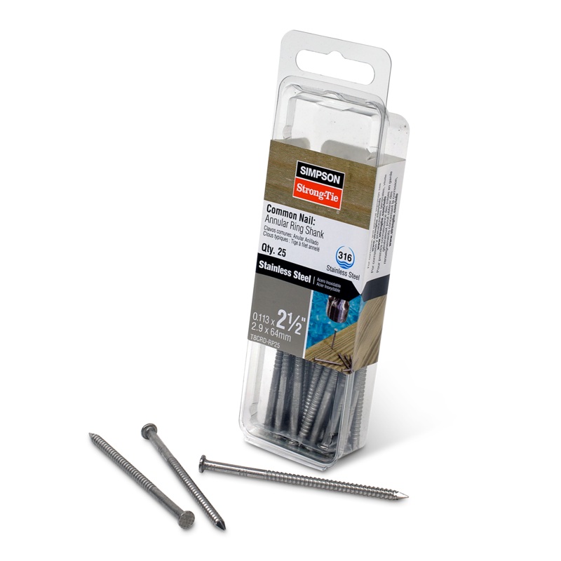 Simpson T8CRD-RP25 Cedar and Redwood Decking Nail  2-1/2 in. x .113 in. Type 316 Stainless Steel (25-Qty)