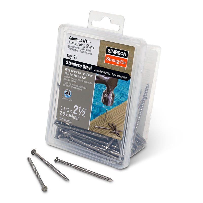 Simpson T8CRD-RP75 Cedar and Redwood Decking Nail  2-1/2 in. x .113 in. Type 316 Stainless Steel (75-Qty)