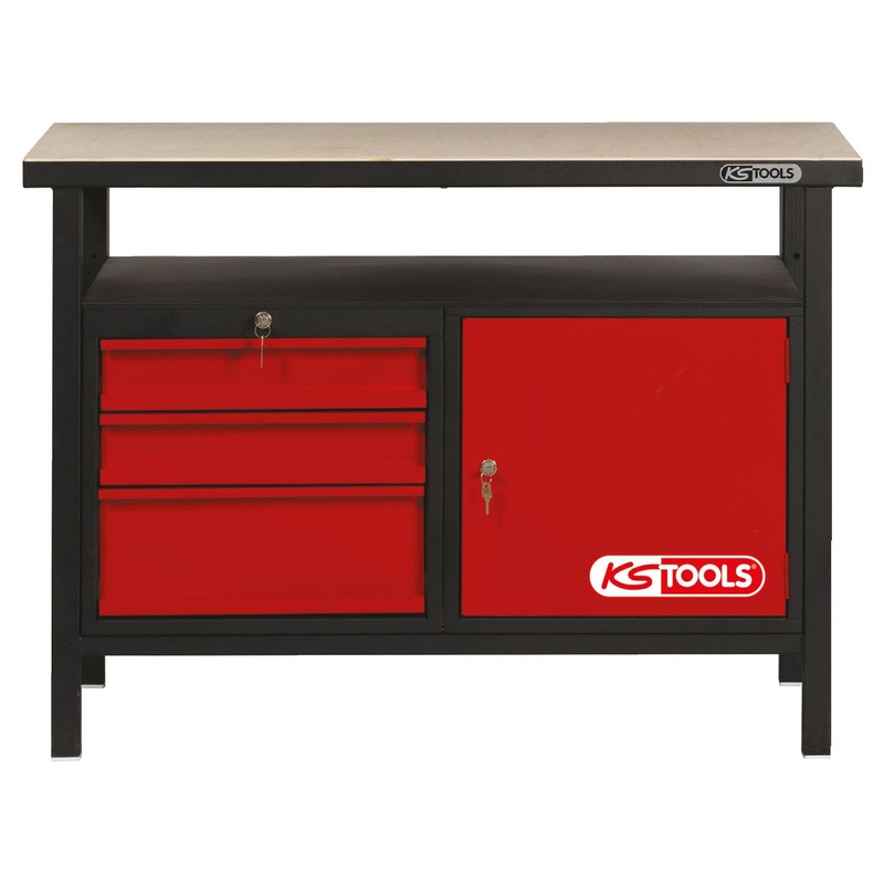 Banco de trabajo KS TOOLS con 3 cajones y 1 puerta, H840xW1200xD600mm ( 865.0003 )