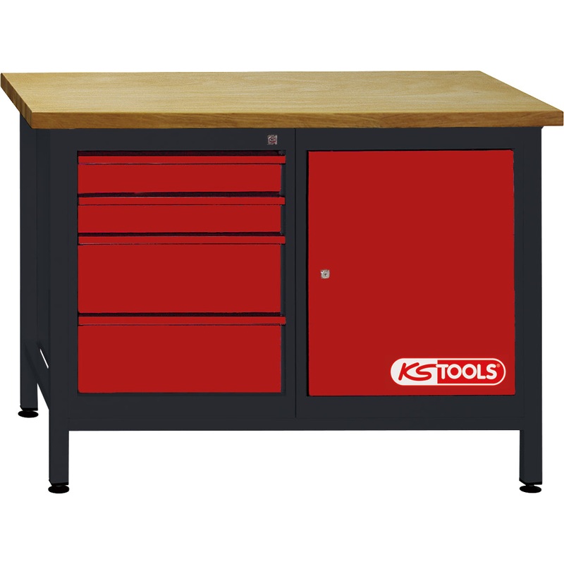 Banco de trabajo KS TOOLS con 4 cajones y 1 puerta, Al840xAn1200xP500mm ( 865.0006 )