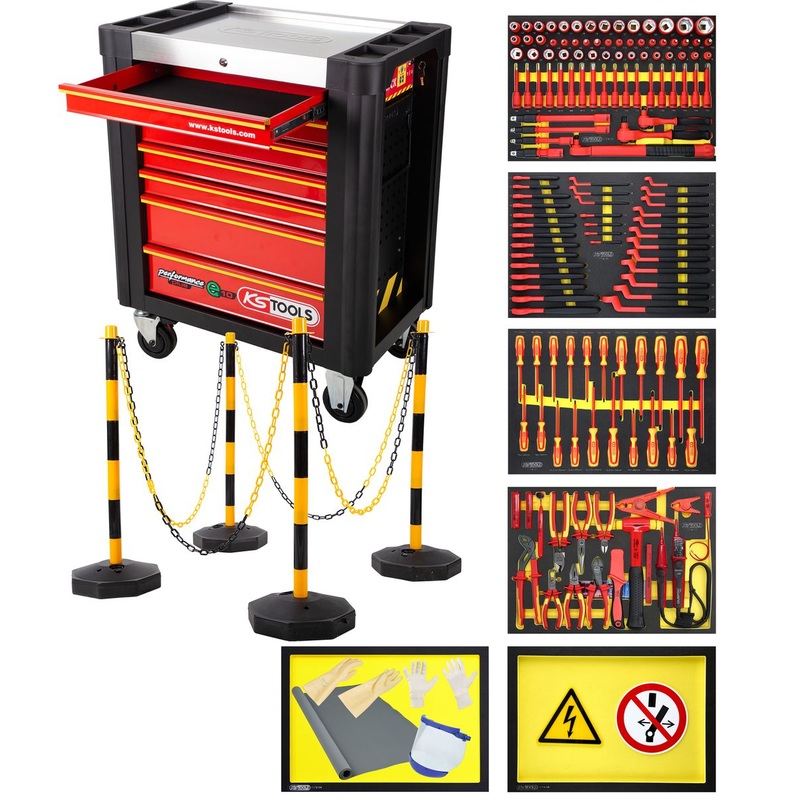 Carro de taller KS TOOLS PERFORMANCEplus e10 con 164 herramientas aisladas para vehculos hbridos y elctricos ( 117.6155 )