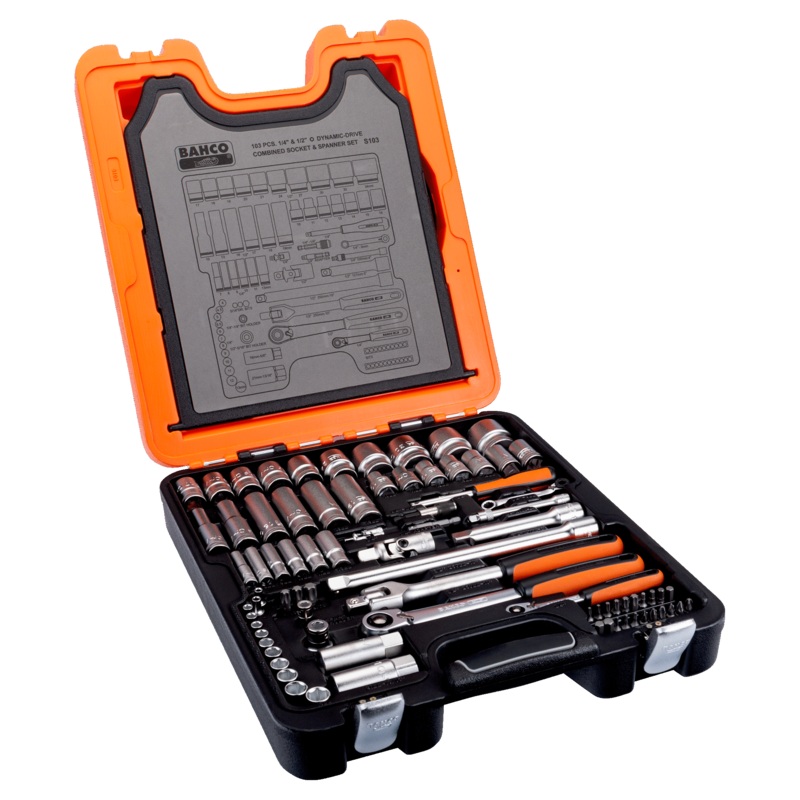 Bahco S103 1/4" and 1/2" Square Drive Socket Set with Combination Spanner Set