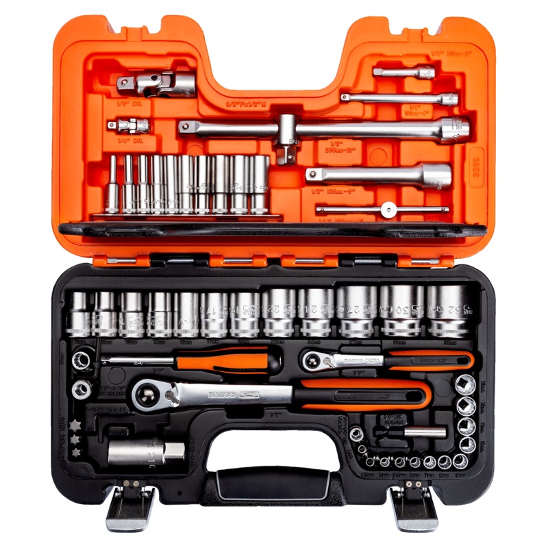 Bahco S560 1/4" and 1/2" Square Drive Socket Set with Metric Bi-Hex Profile and Slim Head Ratchet
