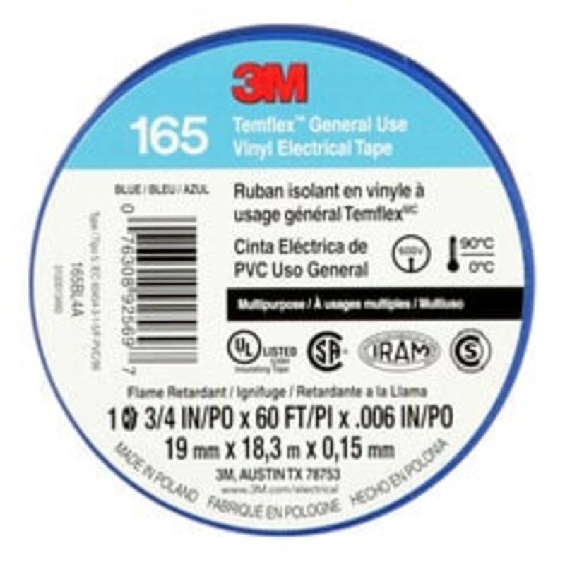 3M Temflex Vinyl Electrical Tape 165, Blue